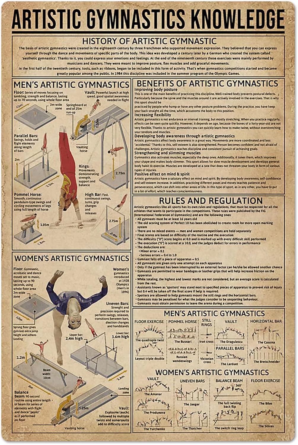Vintage Collectible Posters - Placa de Metal Vintage sobre Ginástica